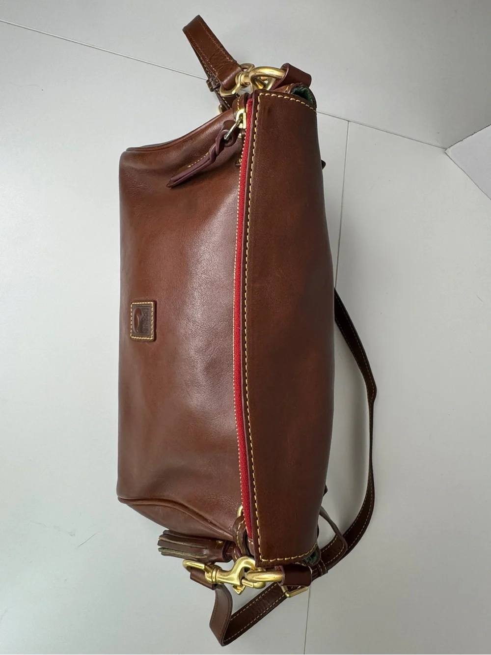 Dooney & Bourke DB Walnut Brown Florentine Leather Fold Over Crossbody Bag